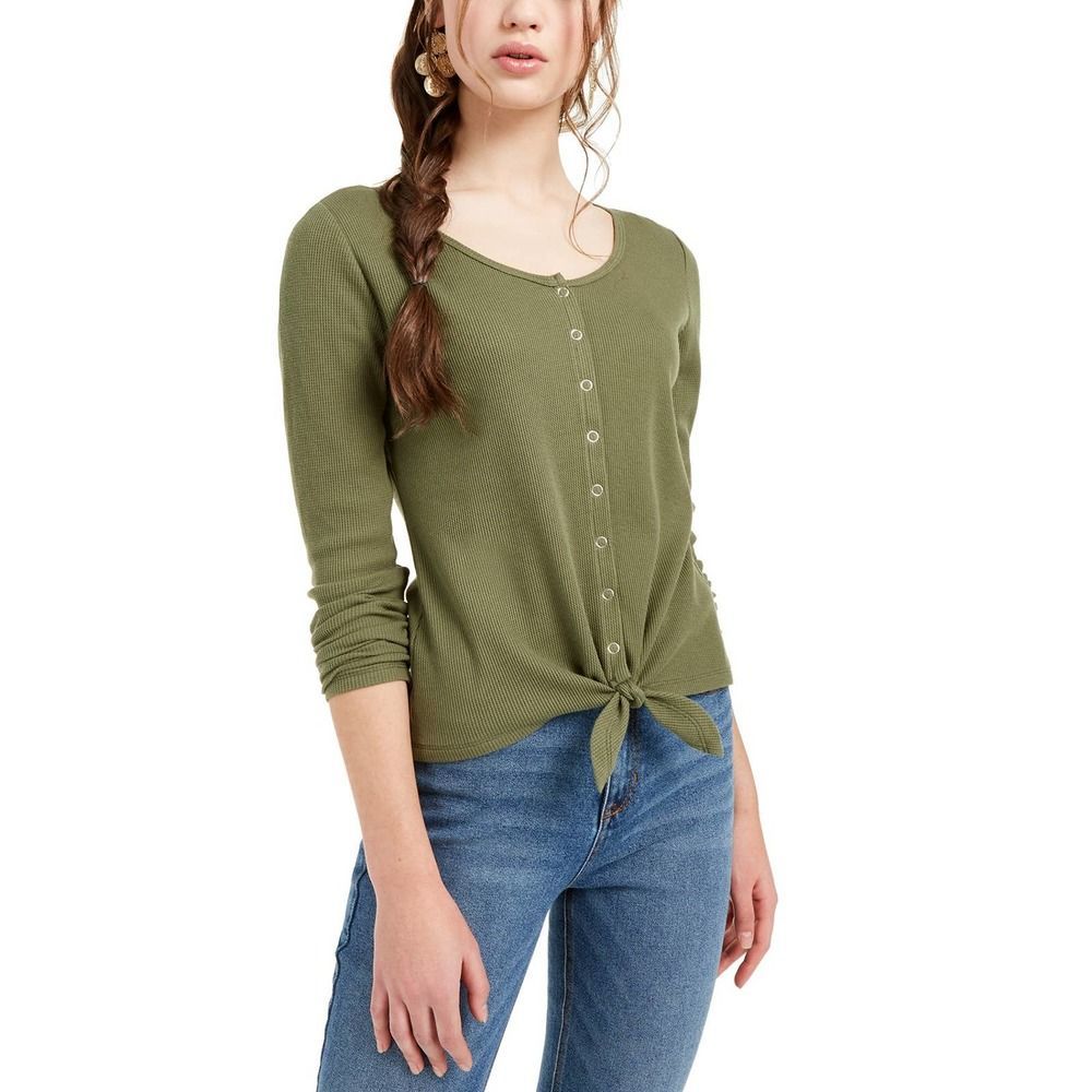 Olive Green Tie-Hem Thermal Top